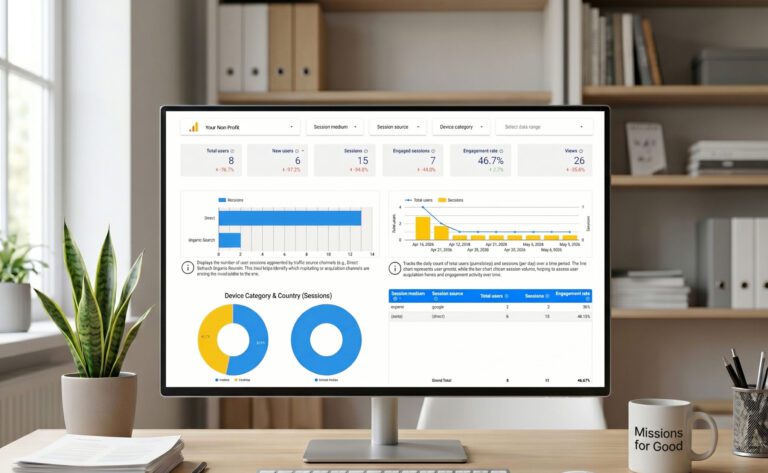 A computer monitor displaying a detailed data analytics dashboard in a modern office setting.